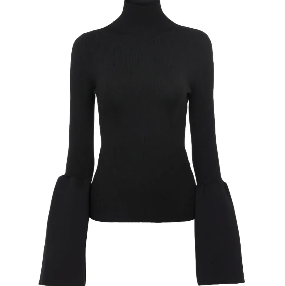 Chloé - Black Turtleneck Flare Sleeve Top - Chloé Exclusive Luxury Collection - Avvenice