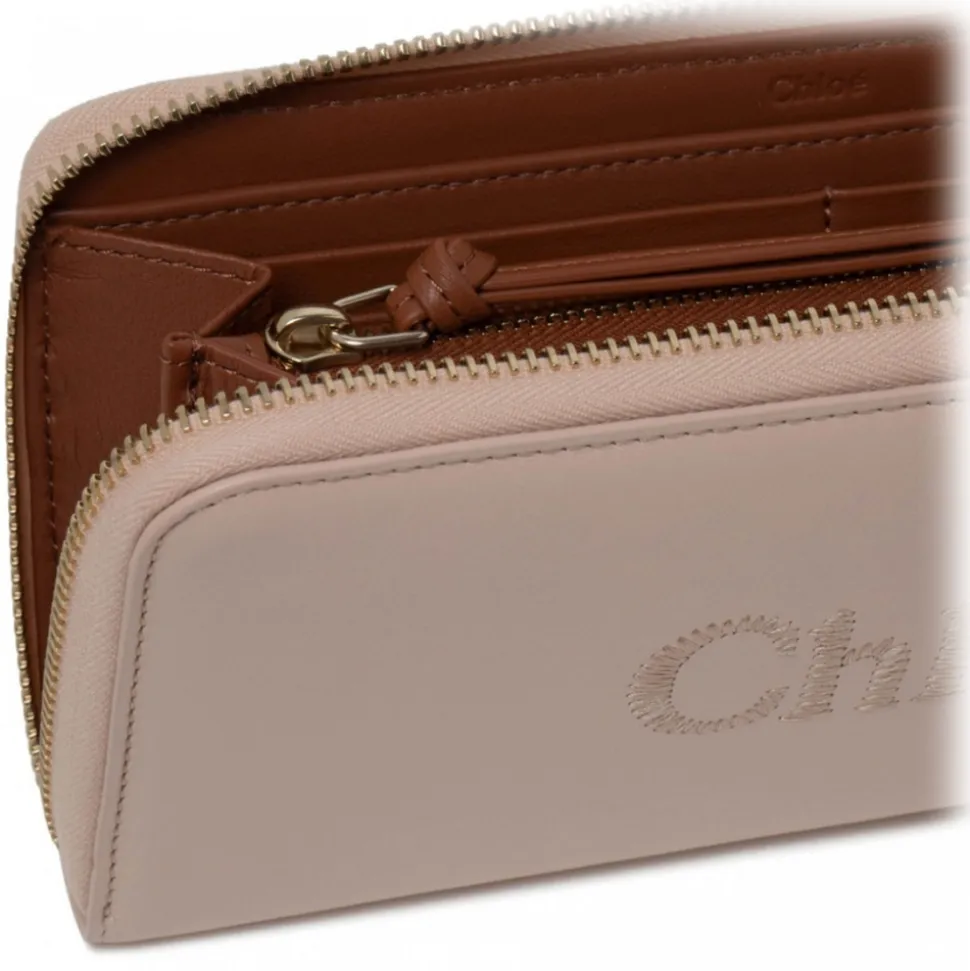 Chloé - Cement Pink Sense Long Zip Wallet - Chloé Exclusive Luxury Collection - Avvenice