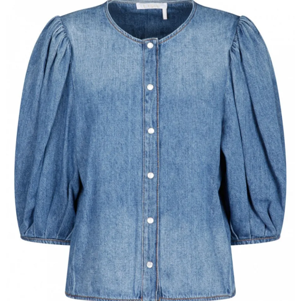 Chloé - Denim Collarless Blouse - Chloé Exclusive Luxury Collection - Avvenice