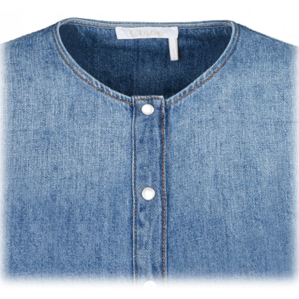 Chloé - Denim Collarless Blouse - Chloé Exclusive Luxury Collection - Avvenice