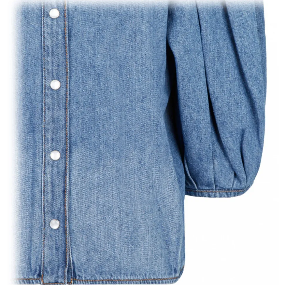 Chloé - Denim Collarless Blouse - Chloé Exclusive Luxury Collection - Avvenice