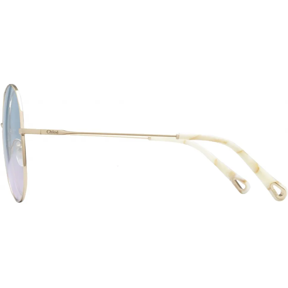 Chloé - Eliz Round Metal Sunglasses - Gold Azure Lilac - Chloé Eyewear - Avvenice
