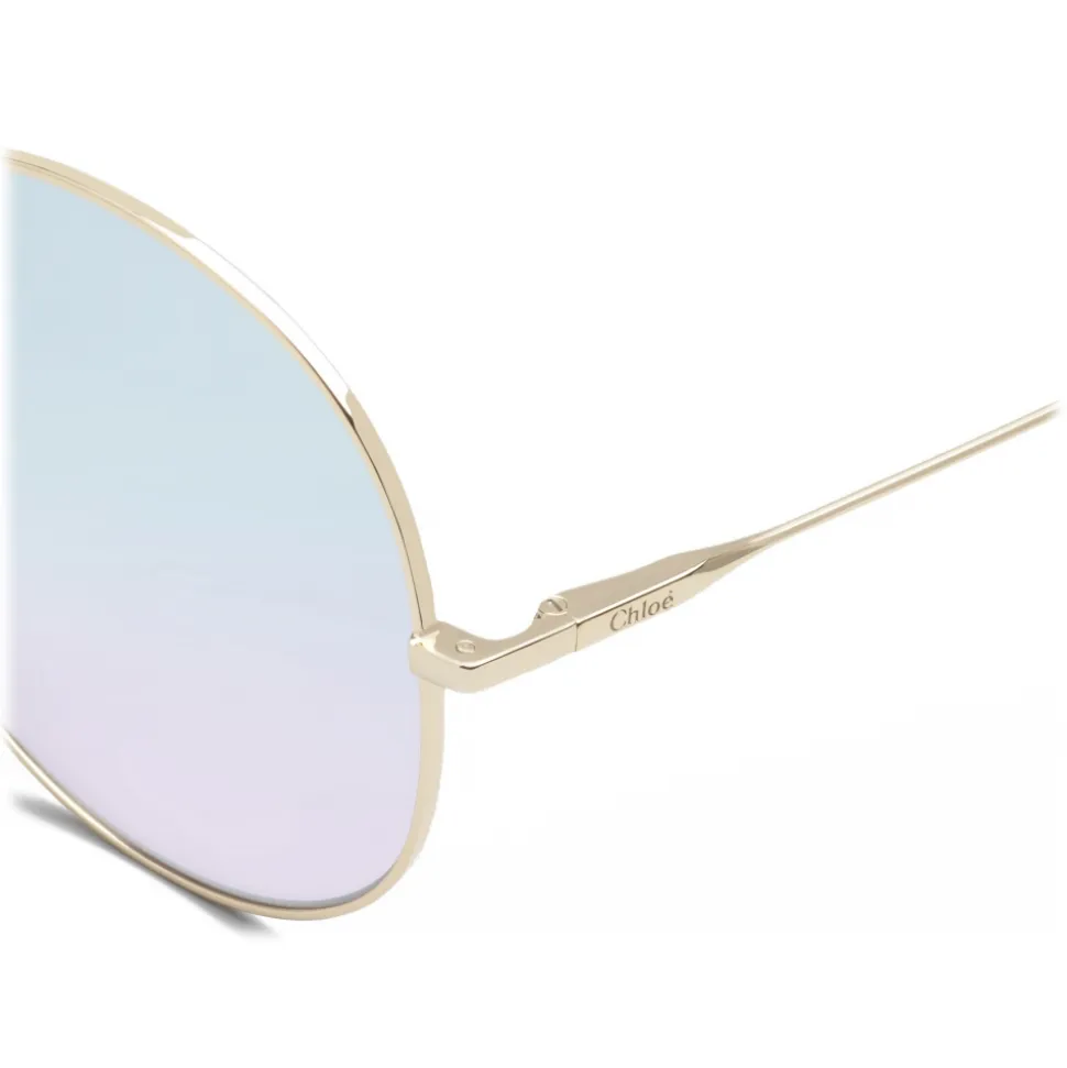 Chloé - Eliz Round Metal Sunglasses - Gold Azure Lilac - Chloé Eyewear - Avvenice