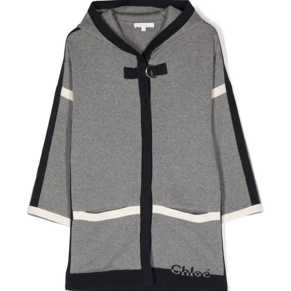 Chloé - Kids Grey Hooded Coat - Chloé Exclusive Luxury Collection - Avvenice