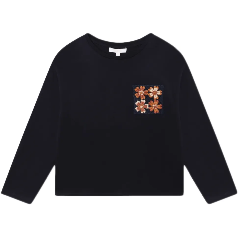 Chloé - Kids Navy Blue Long Sleeves T-Shirt - Chloé Exclusive Luxury Collection - Avvenice