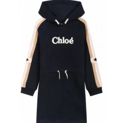 Chloé - Navy Blue and Multicolour Appliqué Logo Dress - Chloé Exclusive Luxury Collection - Avvenice