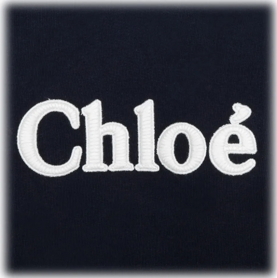 Chloé - Navy Blue and Multicolour Appliqué Logo Dress - Chloé Exclusive Luxury Collection - Avvenice