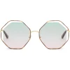 Chloé - Poppy Octagonal Metal Sunglasses - Gold Havana Green Pink - Chloé Eyewear - Avvenice