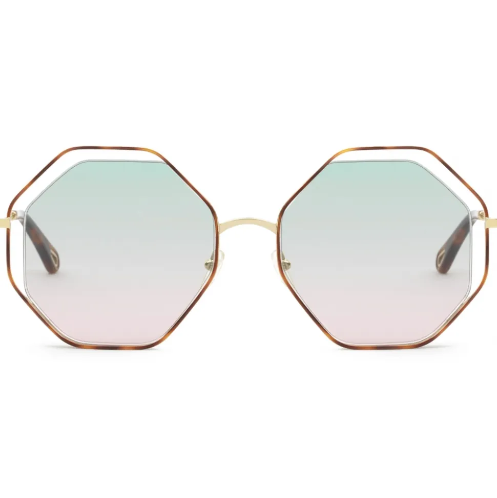 Chloé - Poppy Octagonal Metal Sunglasses - Gold Havana Green Pink - Chloé Eyewear - Avvenice