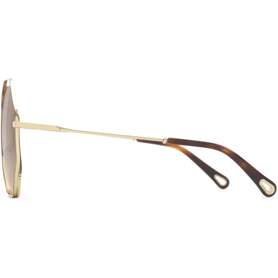 Chloé - Poppy Octagonal Metal Sunglasses - Gold Havana Brown - Chloé Eyewear - Avvenice
