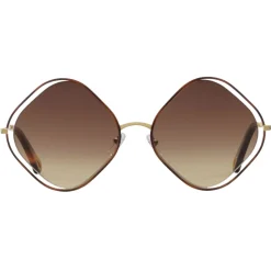 Chloé - Poppy Rhombus Sunglasses in Metal - Havana Gold Brown - Chloé Eyewear - Avvenice