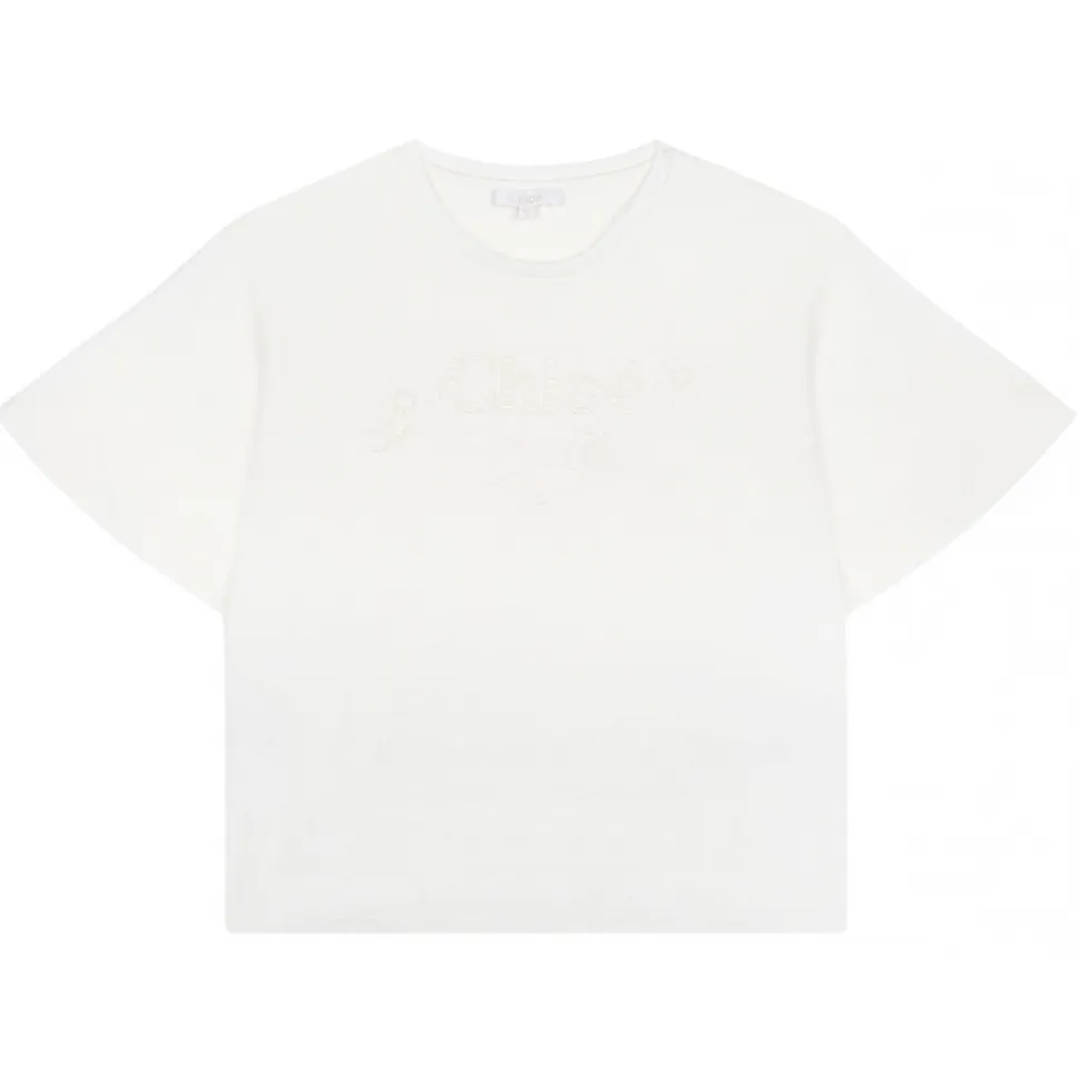 Chloé - White Embroidered Carved Logo T-Shirt - Chloé Exclusive Luxury Collection - Avvenice