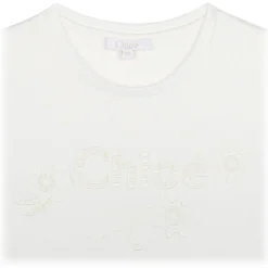 Chloé - White Embroidered Carved Logo T-Shirt - Chloé Exclusive Luxury Collection - Avvenice