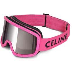 Céline - Celine Ski Mask in Plastic with Metal Studs & Mirror Lenses - Neon Magenta - Sunglasses - Céline Eyewear - Avvenice
