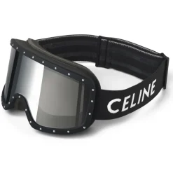 Céline - Celine Ski Mask in Plastic with Metal Studs & Mirror Lenses - Black - Sunglasses - Céline Eyewear - Avvenice
