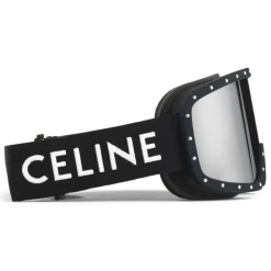Céline - Celine Ski Mask in Plastic with Metal Studs & Mirror Lenses - Black - Sunglasses - Céline Eyewear - Avvenice