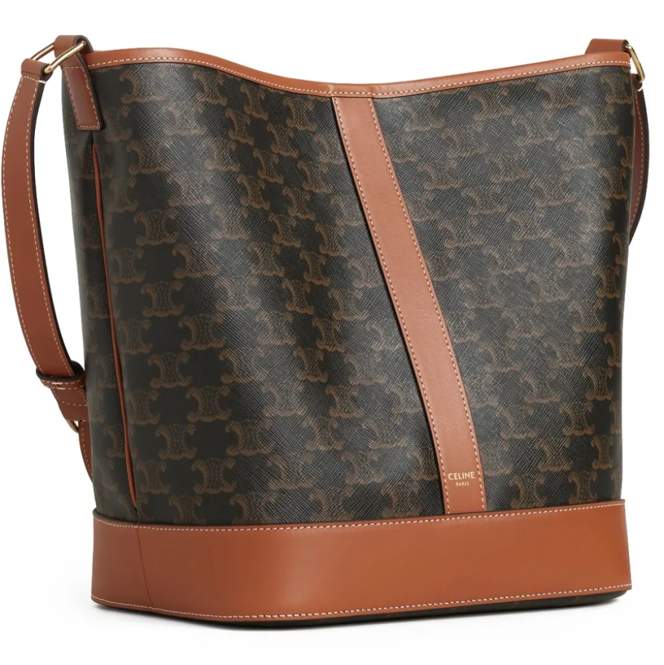 Céline - Medium Bucket in Triomphe Canvas and Calfskin - Tan - Bag - Céline Exclusive Collection - Avvenice