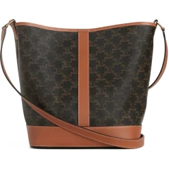 Céline - Medium Bucket in Triomphe Canvas and Calfskin - Tan - Bag - Céline Exclusive Collection - Avvenice