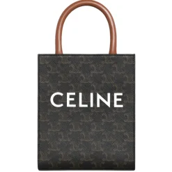 Céline - Mini Vertical Cabas in Triomphe Canvas and Calfskin with Celine Print - Tan - Bag - Céline Exclusive Collection - Avvenice