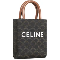 Céline - Mini Vertical Cabas in Triomphe Canvas and Calfskin with Celine Print - Tan - Bag - Céline Exclusive Collection - Avvenice