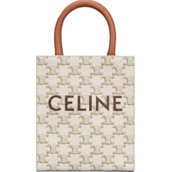 Céline - Mini Vertical Cabas in Triomphe Canvas and Calfskin with Celine Print - White - Bag - Céline Exclusive Collection - Avvenice