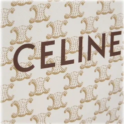 Céline - Mini Vertical Cabas in Triomphe Canvas and Calfskin with Celine Print - White - Bag - Céline Exclusive Collection - Avvenice
