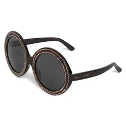 Céline - Round Sunglasses in Acetate with Crystals and Metal - Red Havana - Sunglasses - Céline Eyewear - Avvenice