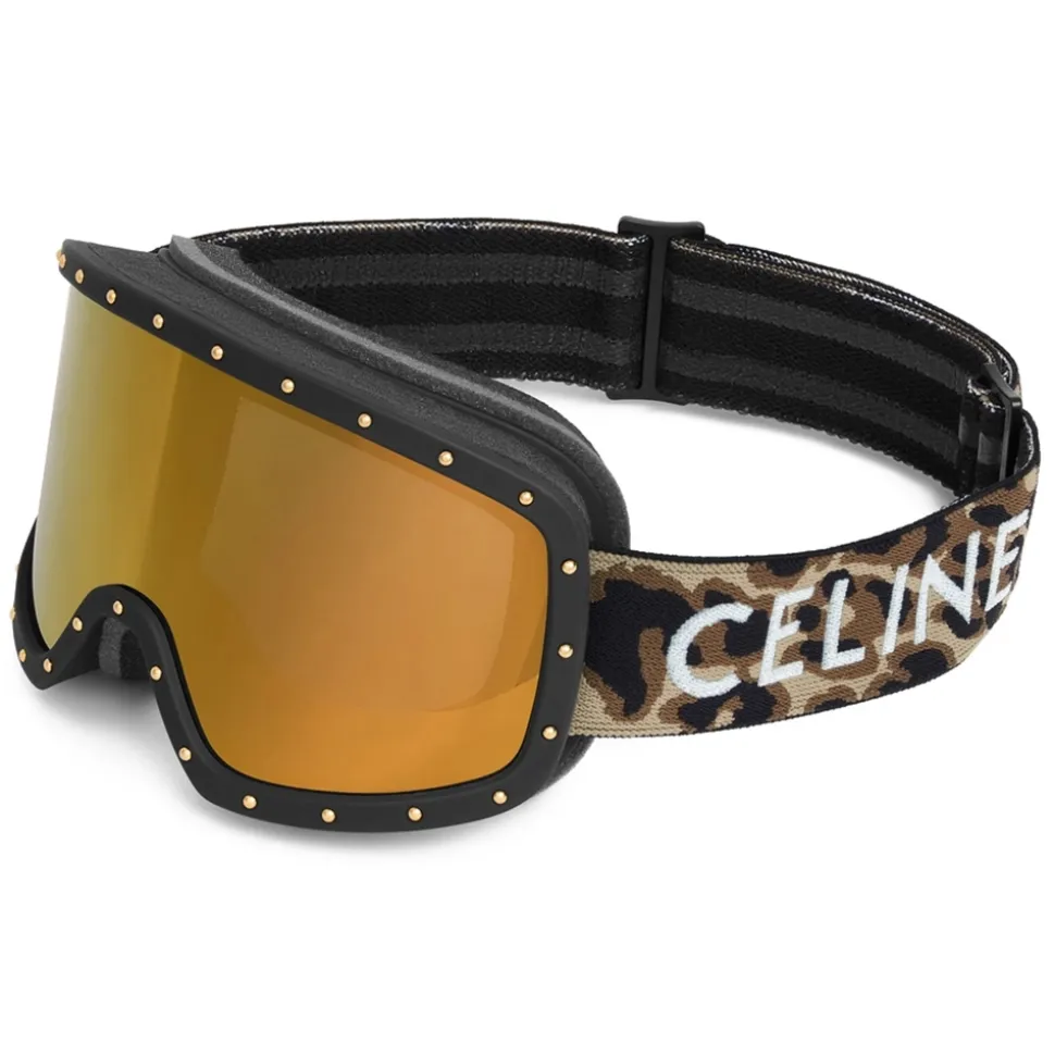 Céline - Ski Mask in Plastic with Metal Studs & Mirror Lenses - Leopard - Sunglasses - Céline Eyewear - Avvenice