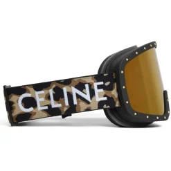 Céline - Ski Mask in Plastic with Metal Studs & Mirror Lenses - Leopard - Sunglasses - Céline Eyewear - Avvenice