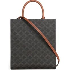 Céline - Small Cabas Vertical in Triomphe Canvas and Calfskin - Tan - Bag - Céline Exclusive Collection - Avvenice