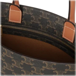 Céline - Small Cabas Vertical in Triomphe Canvas and Calfskin - Tan - Bag - Céline Exclusive Collection - Avvenice