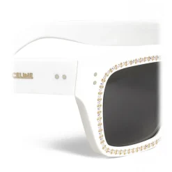Céline - Square Sunglasses 02 in Acetate with Crystals and Metal - Optical White - Sunglasses - Céline Eyewear - Avvenice