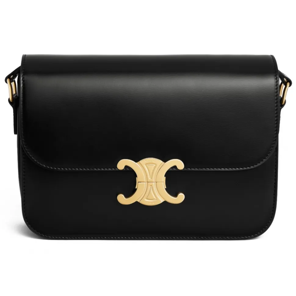 Céline - Teen Triomphe Bag in Shiny Calfskin - Black Leather - Bag - Céline Exclusive Collection - Avvenice