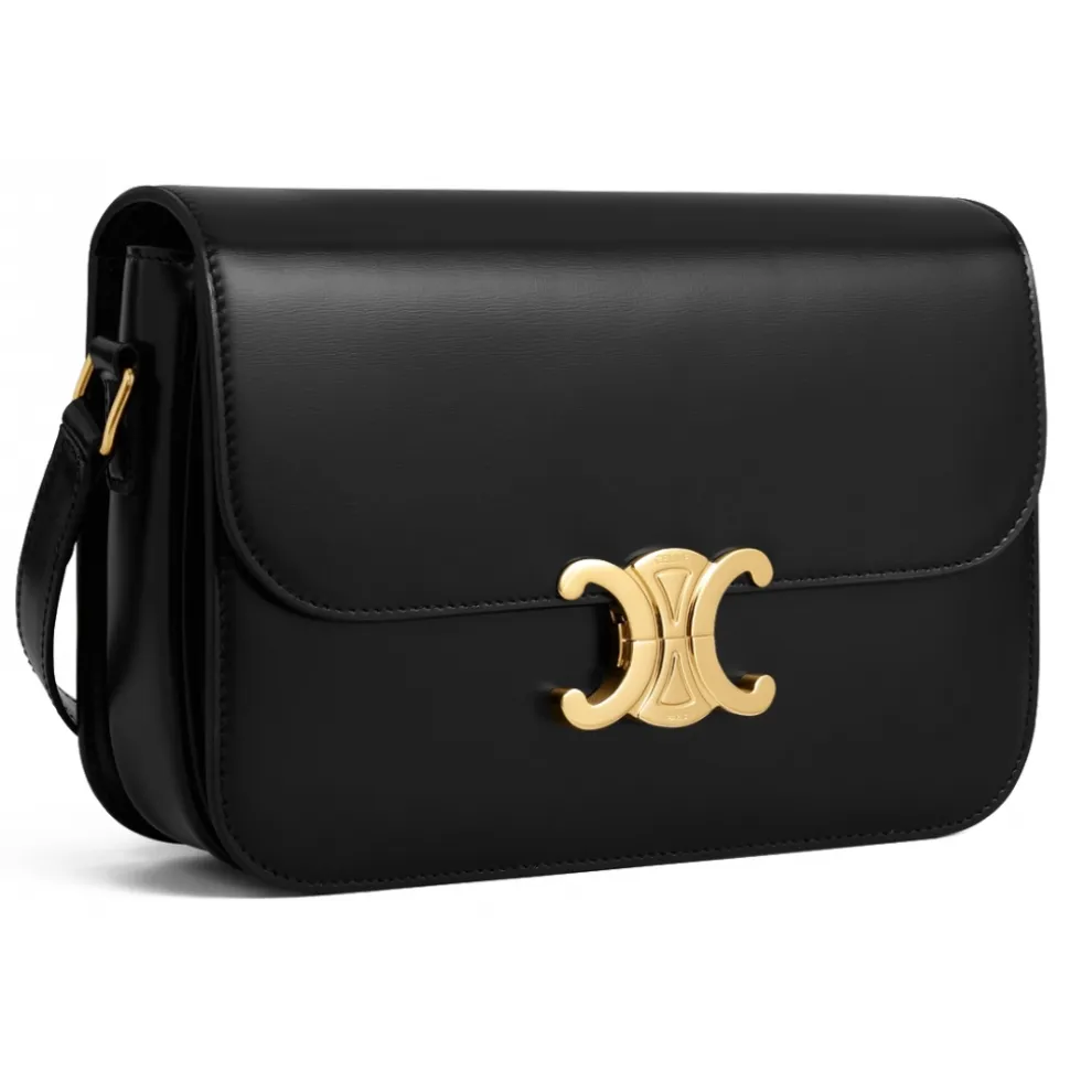 Céline - Teen Triomphe Bag in Shiny Calfskin - Black Leather - Bag - Céline Exclusive Collection - Avvenice