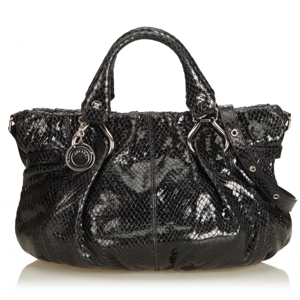 Céline Vintage - Embossed Patent Leather Satchel Bag - Black - Patent Leather Handbag - Luxury High Quality - Avvenice