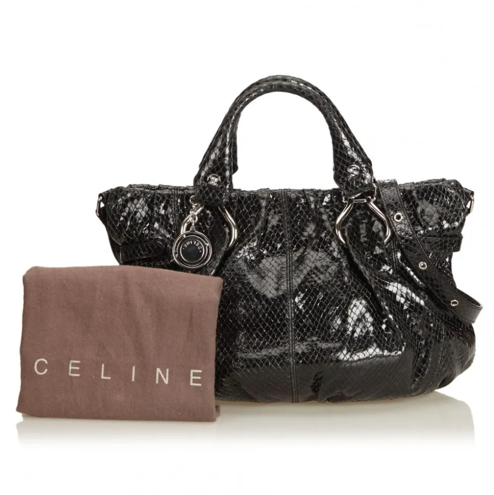 Céline Vintage - Embossed Patent Leather Satchel Bag - Black - Patent Leather Handbag - Luxury High Quality - Avvenice