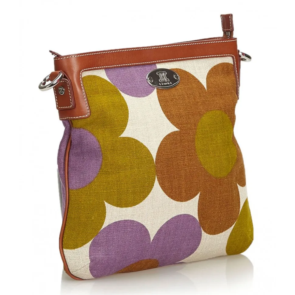 Céline Vintage - Floral Canvas Crossbody Bag - Brown Beige - Leather and Fabric Handbag - Luxury High Quality - Avvenice