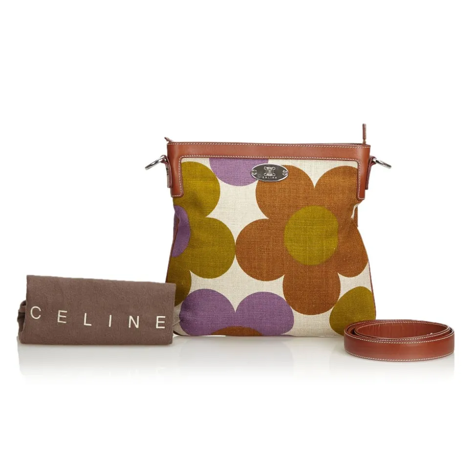 Céline Vintage - Floral Canvas Crossbody Bag - Brown Beige - Leather and Fabric Handbag - Luxury High Quality - Avvenice