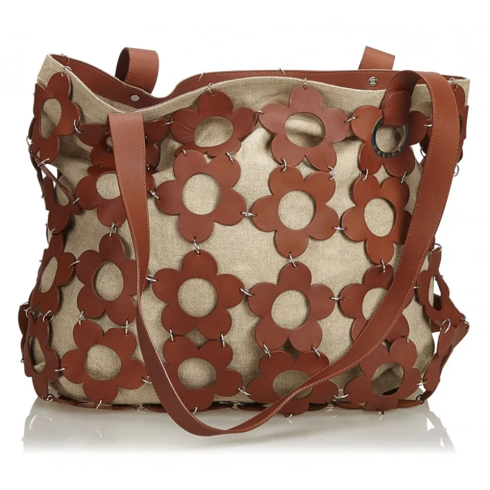 Céline Vintage - Floral Hemp Tote Bag - Brown - Leather Handbag - Luxury High Quality - Avvenice