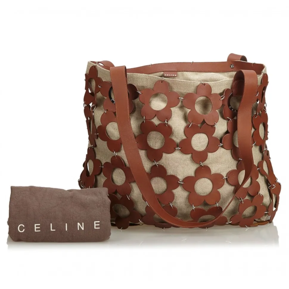 Céline Vintage - Floral Hemp Tote Bag - Brown - Leather Handbag - Luxury High Quality - Avvenice