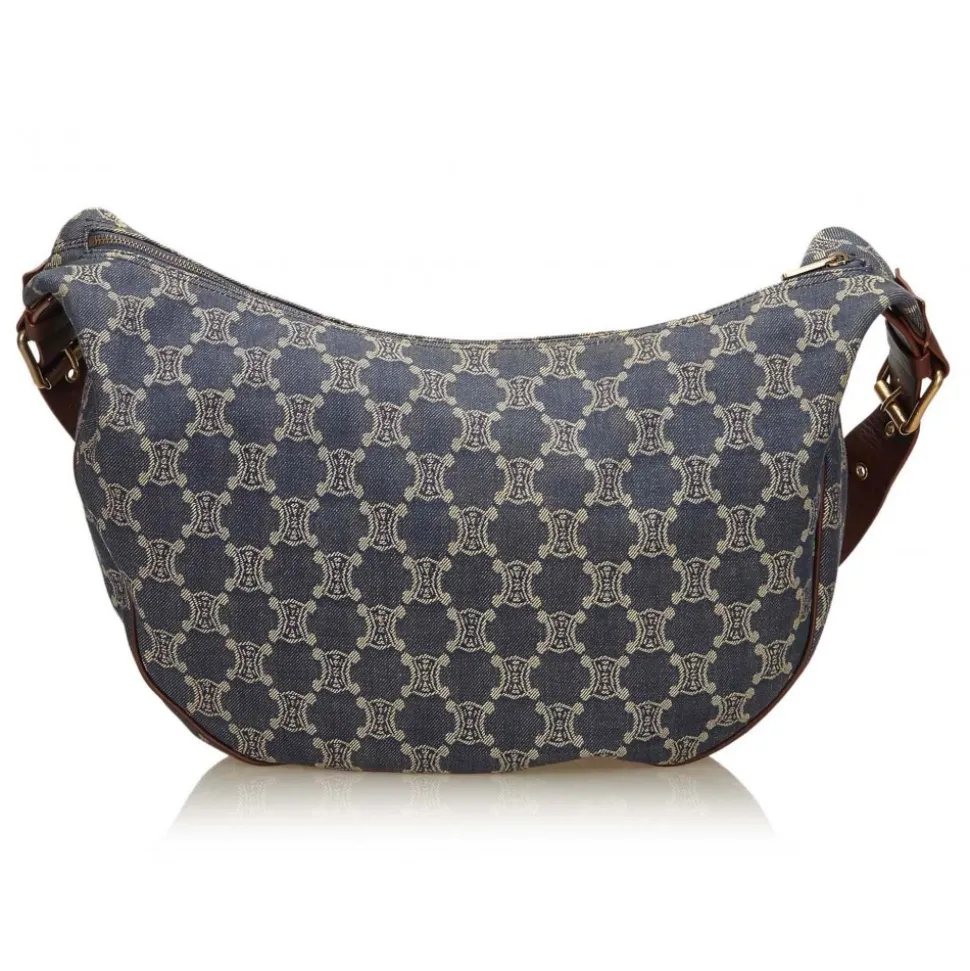 Céline Vintage - Macadam Denim Shoulder Bag - Blue Navy - Leather and Fabric Handbag - Luxury High Quality - Avvenice
