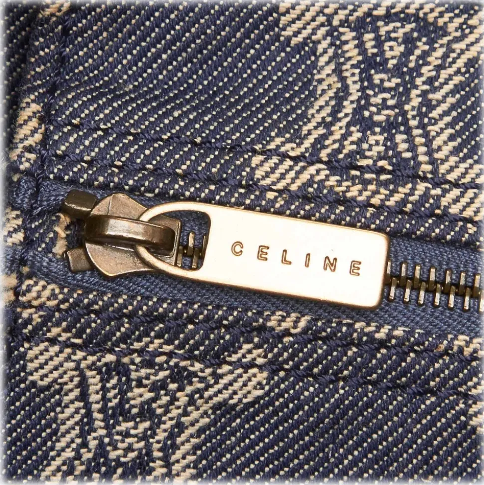 Céline Vintage - Macadam Denim Shoulder Bag - Blue Navy - Leather and Fabric Handbag - Luxury High Quality - Avvenice