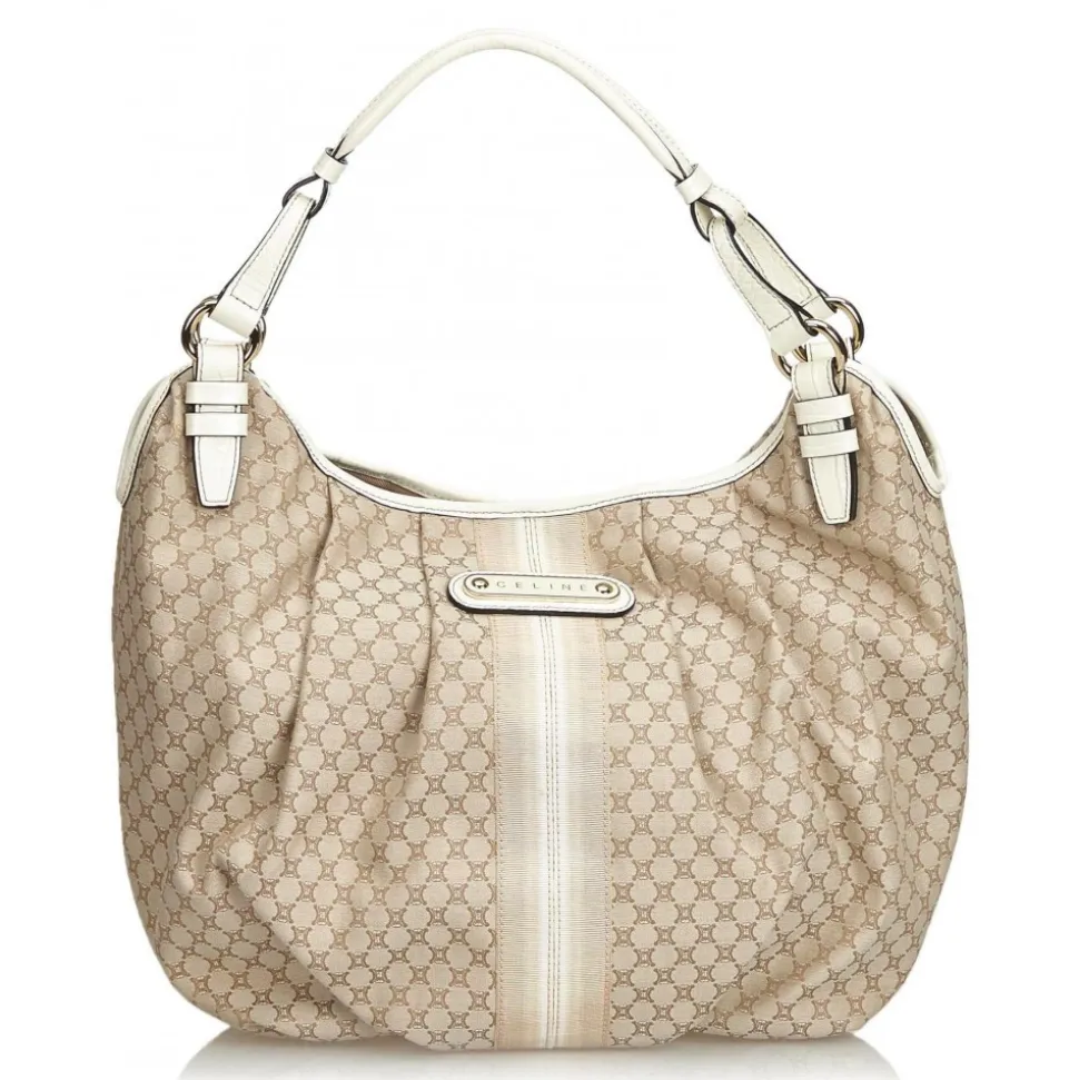 Céline Vintage - Macadam Jacquard Hobo Bag - Brown Beige - Leather and Fabric Handbag - Luxury High Quality - Avvenice