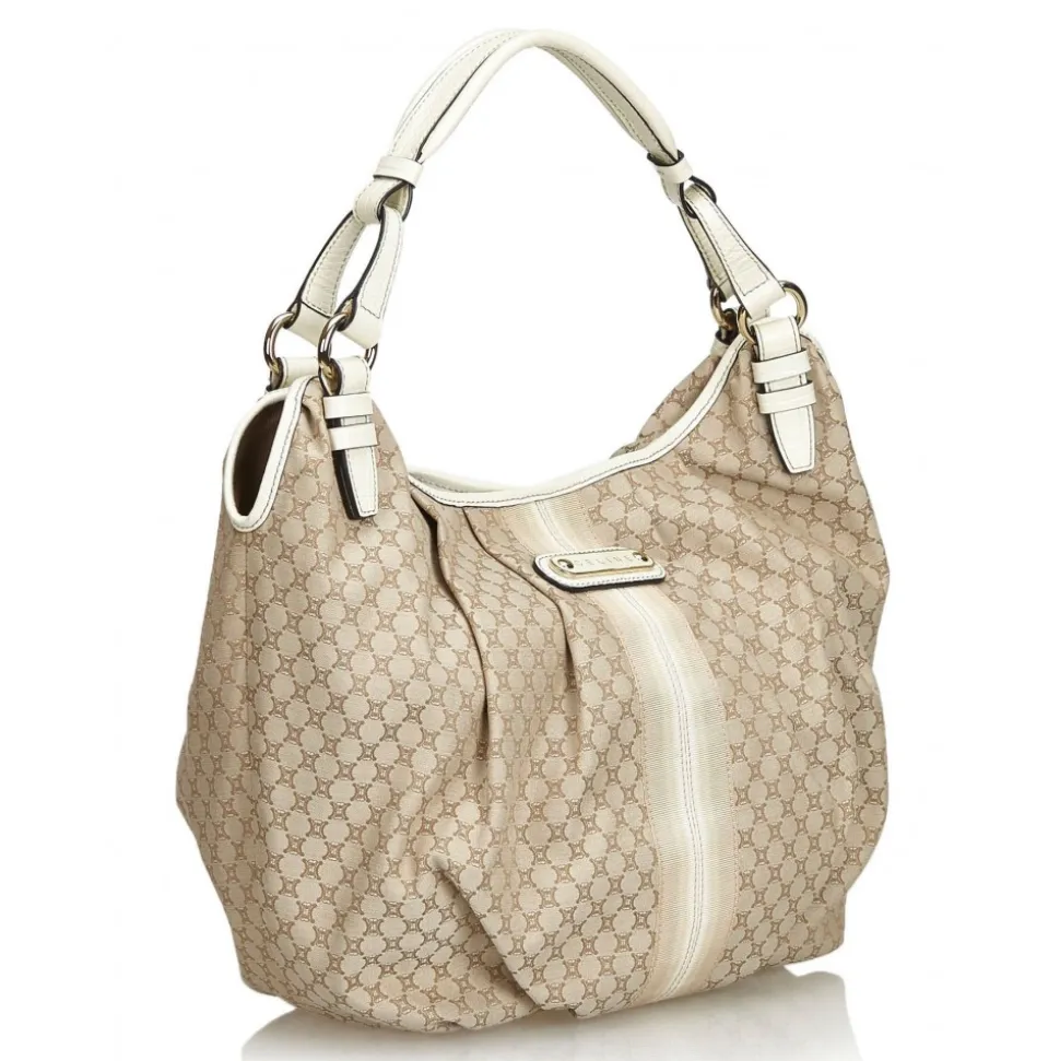 Céline Vintage - Macadam Jacquard Hobo Bag - Brown Beige - Leather and Fabric Handbag - Luxury High Quality - Avvenice