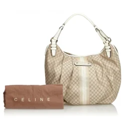 Céline Vintage - Macadam Jacquard Hobo Bag - Brown Beige - Leather and Fabric Handbag - Luxury High Quality - Avvenice