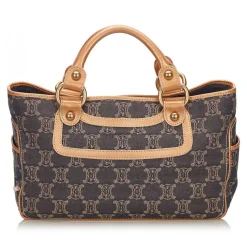 Céline Vintage - Macadam Jacquard Boogie Bag - Blue Navy - Leather and Fabric Handbag - Luxury High Quality - Avvenice