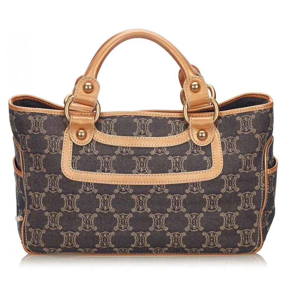 Céline Vintage - Macadam Jacquard Boogie Bag - Blue Navy - Leather and Fabric Handbag - Luxury High Quality - Avvenice