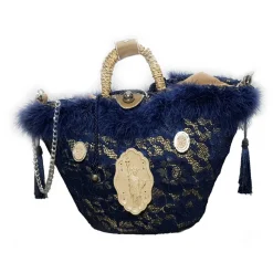 Coffarte - Medium Aisha Coffa in Winter Gray Lace - Sicilian Artisan Handbag - Sicilian Coffa - Luxury High Quality Handicraft - Avvenice