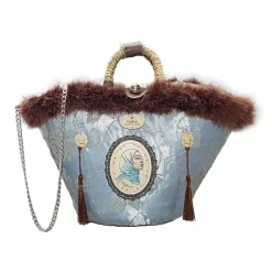 Coffarte - Medium Aisha Coffa in Winter Gray Lace - Sicilian Artisan Handbag - Sicilian Coffa - Luxury High Quality Handicraft - Avvenice