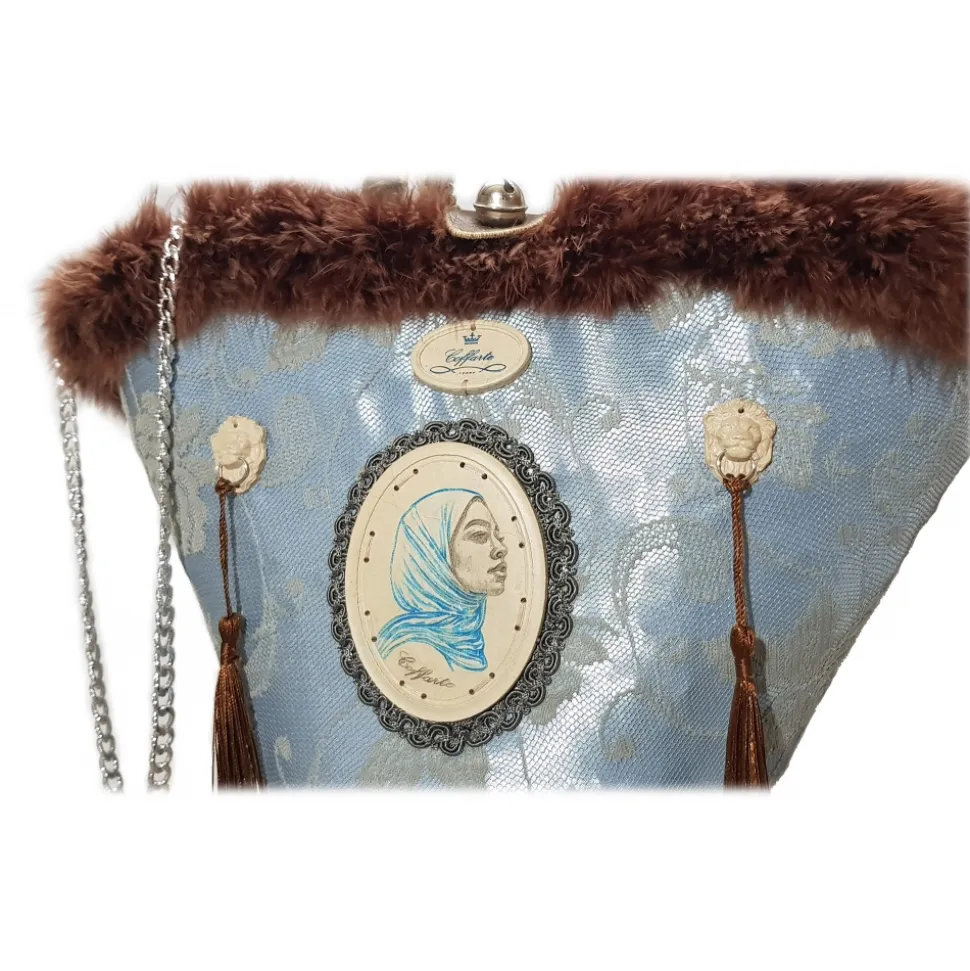 Coffarte - Medium Aisha Coffa in Winter Gray Lace - Sicilian Artisan Handbag - Sicilian Coffa - Luxury High Quality Handicraft - Avvenice